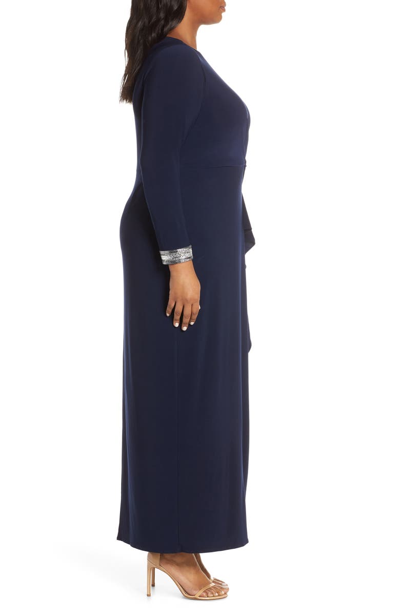 Vince Camuto Beaded Cuff Ruched Jersey Dress, Alternate, color, 