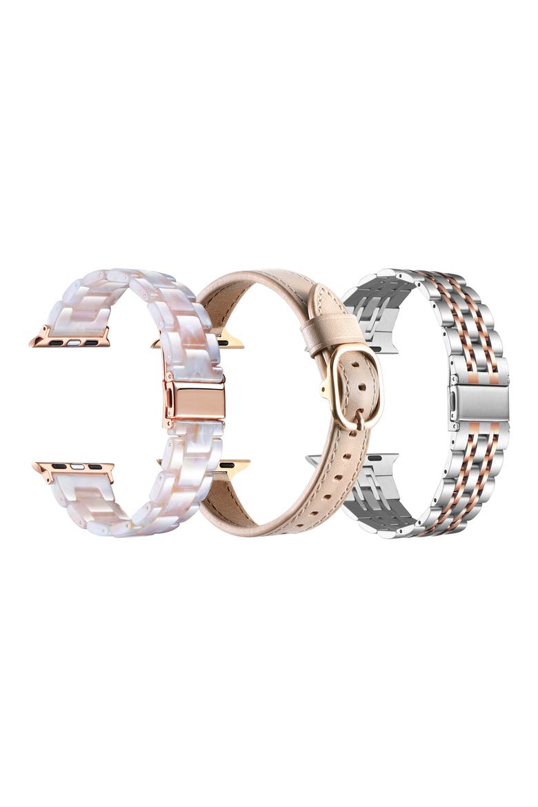 Assorted 3-Pack Apple Watch® Watchbands, Alternate, color, SILVER/ BEIGE/ BLUSH TORTOISE