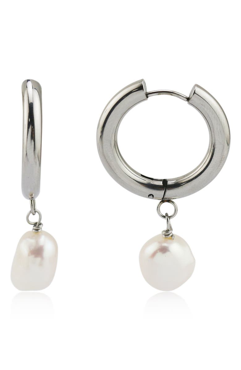 REBL Faux Pearl Drop Earrings, Main, color, Silver