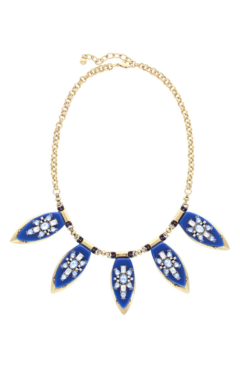 OLIVIA WELLES Kady Crystal Petal Frontal Necklace, Alternate, color, Gold / Blue