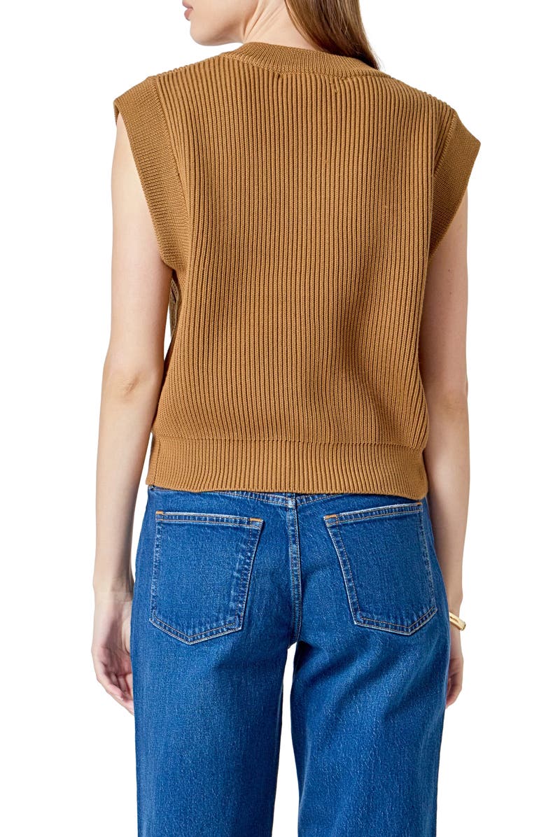 Endless Rose Rib Button Front Sweater Vest, Alternate, color, Camel
