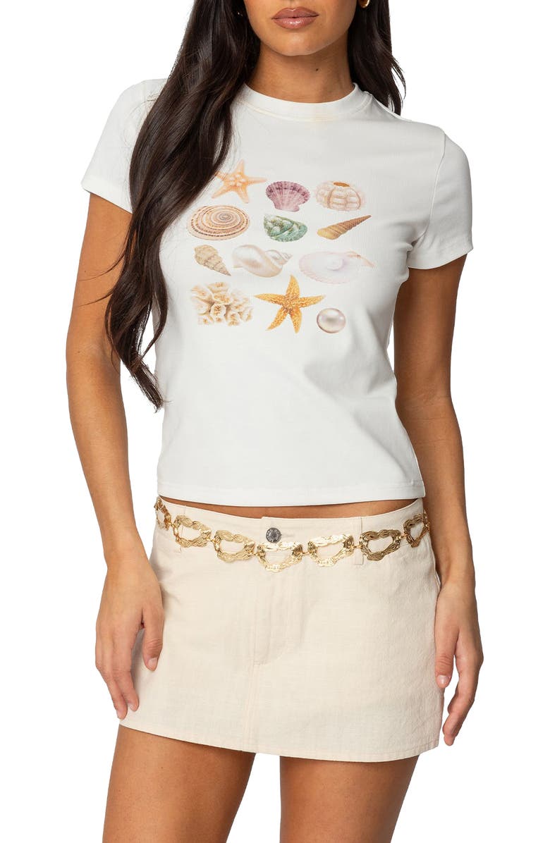 EDIKTED Seashells Graphic T-Shirt, Main, color, White
