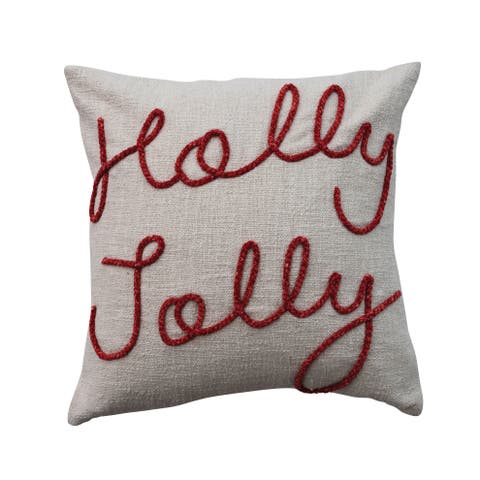 Holly Jolly Embroidered Cotton Pillow
