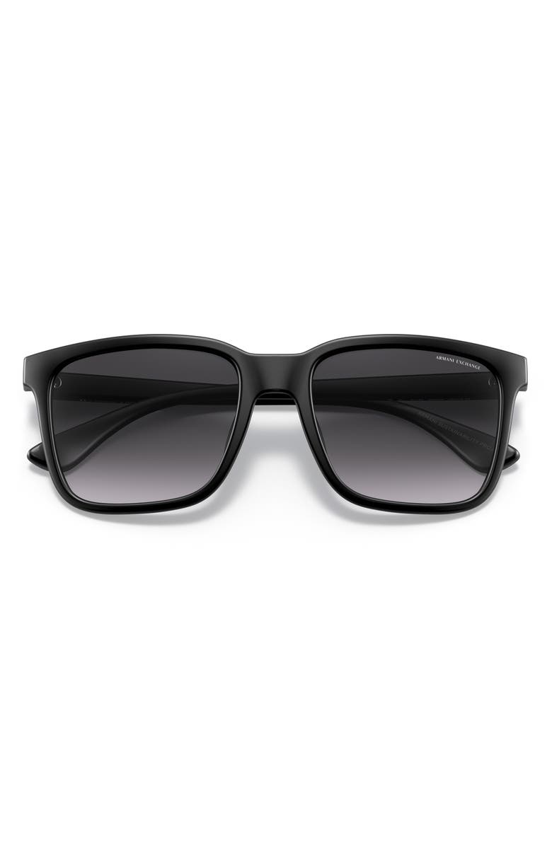 Armani Exchange 55mm Gradient Rectangular Sunglasses, Alternate, color, Matte Black / Gradient Grey