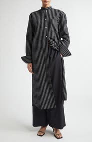 TOTEME Stripe Long Sleeve Cotton Blend Tunic Shirtdress