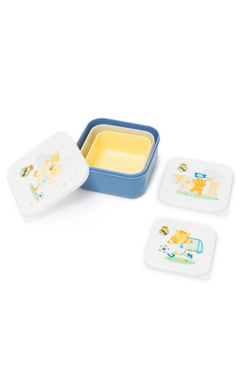Miniland Real Madrid 3 Piece Snackbox Set for Little Soccer Fans, Alternate, color, White Multi