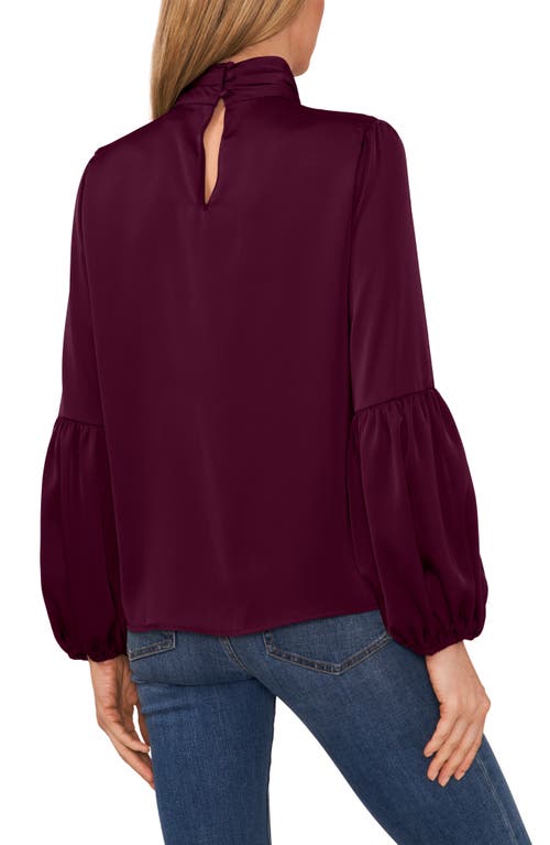 Cece Mock Neck Blouson Sleeve Satin Top