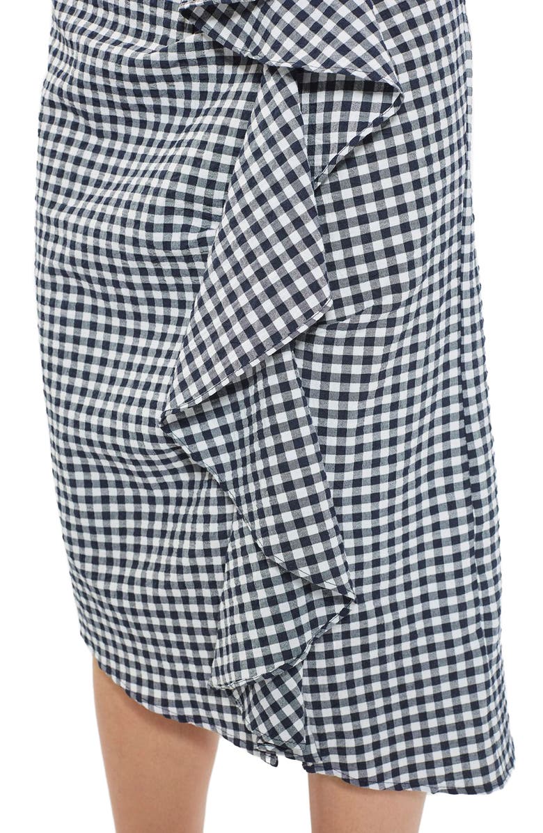Topshop Ruffle Gingham Midi Skirt, Alternate, color, 