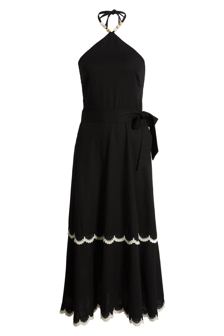 Halter Bead Strap Midi Dress, Alternate, color, BLACK NATURA
