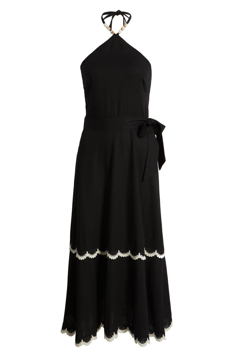 Eliza J Halter Bead Strap Midi Dress, Alternate, color, Black Natura