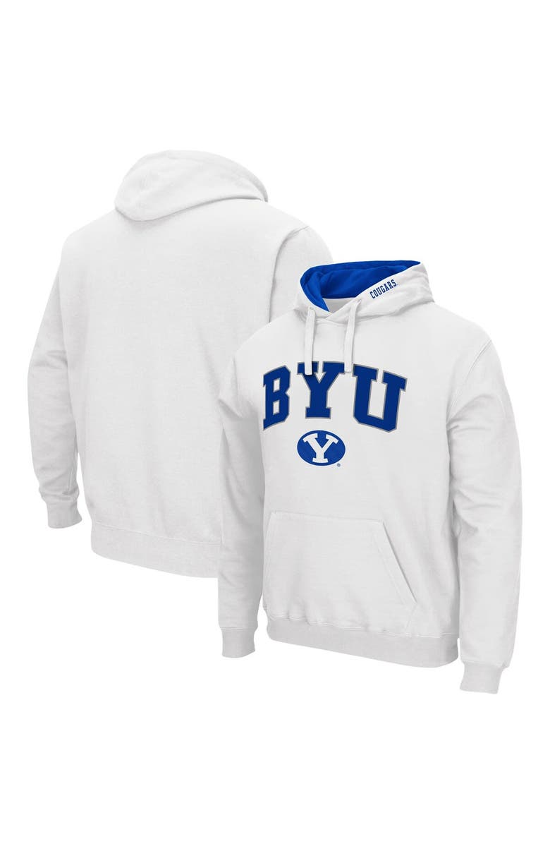 COLOSSEUM Men's Colosseum White BYU Cougars Arch & Logo 3.0 Pullover Hoodie, Main, color, White