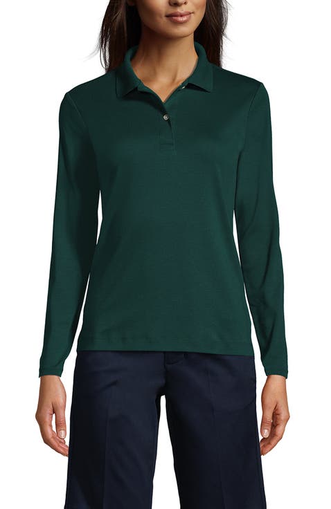 School Uniform  Long Sleeve Feminine Fit Interlock Polo Shirt