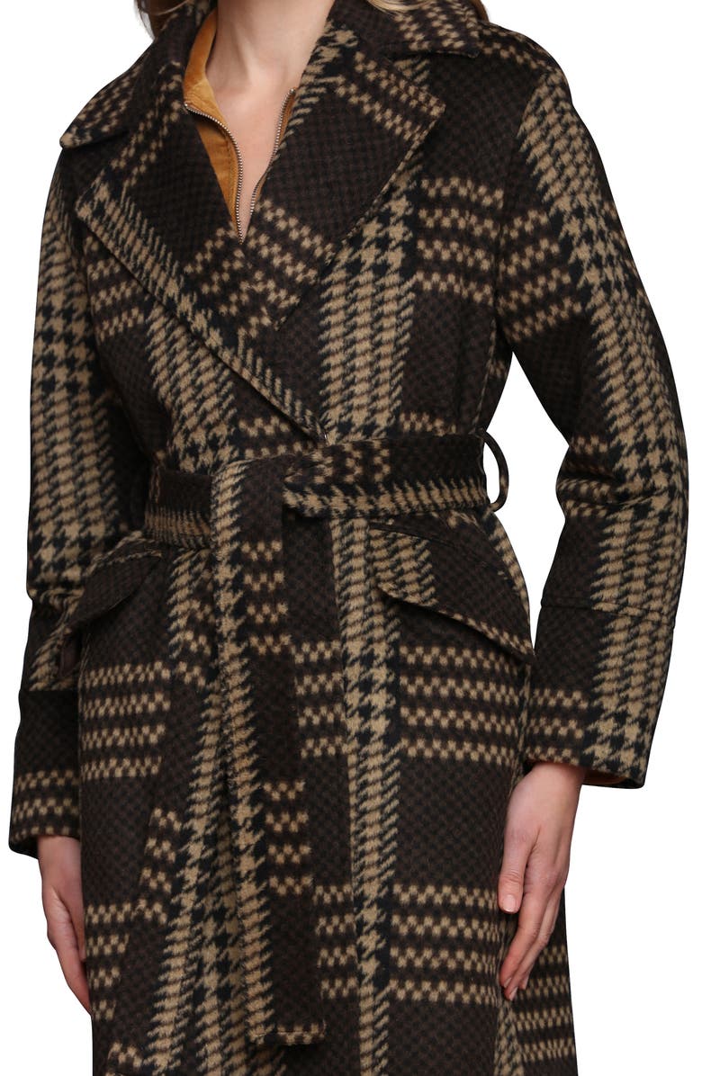 Avec Les Filles Plaid Belted Coat, Alternate, color, Chocolate Plaid