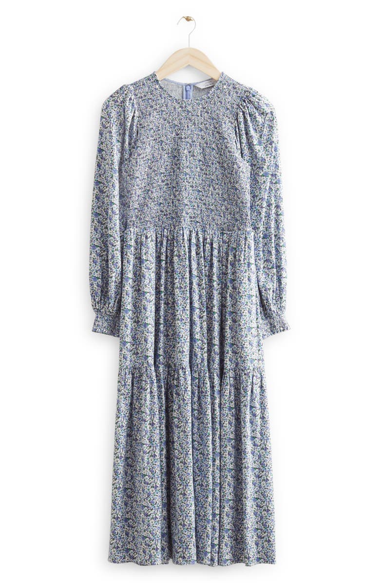 & Other Stories Ditsy Floral Tiered Long Sleeve Midi Dress, Alternate, color,