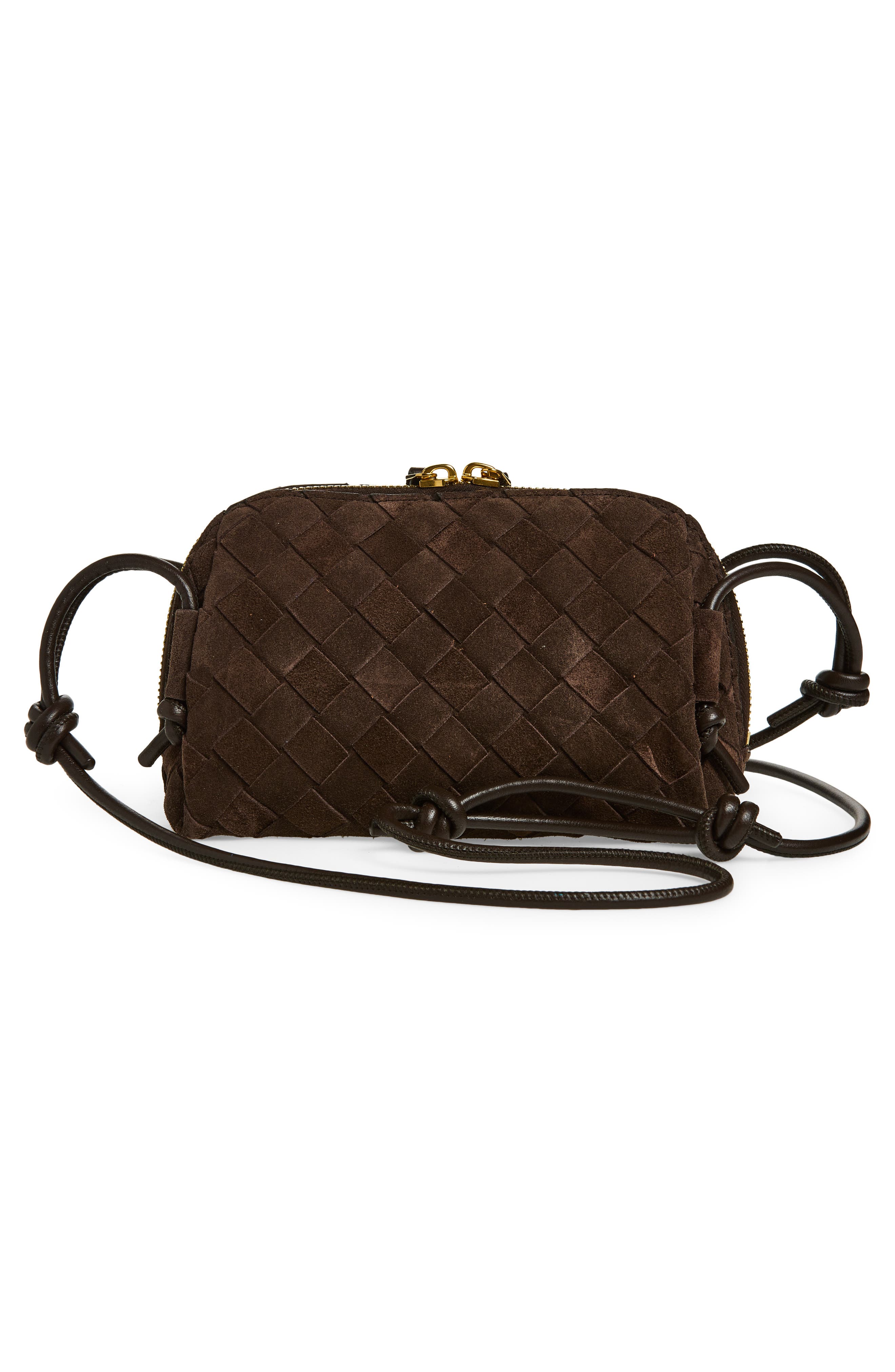Bottega Veneta Concert Intrecciato Suede Crossbody Pouch, Alternate, color, 2132 Fondant-Gold