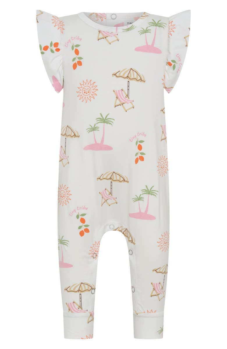 TINY TRIBE Kids' Summer Paradise Ruffle Cotton Blend Romper, Main, color, Cream