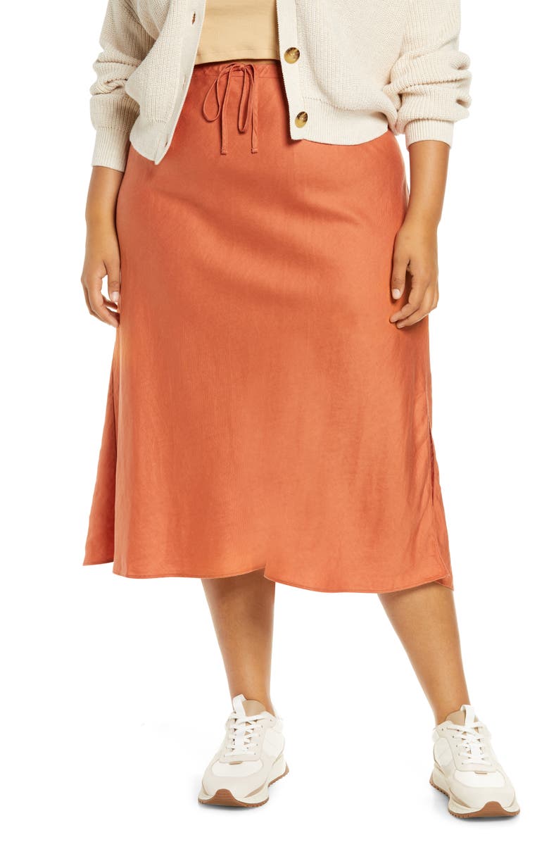 Madewell Linen Blend Drawstring Midi Skirt, Main, color,