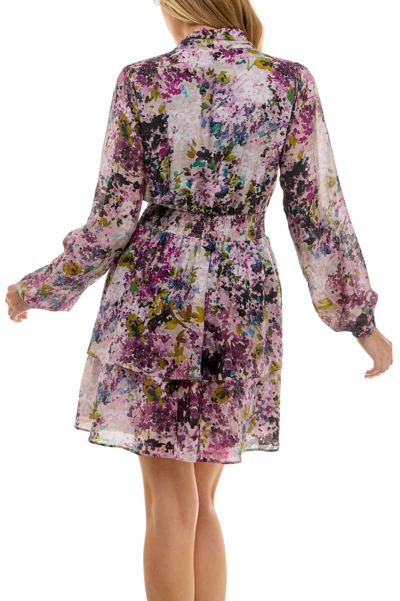 Long Sleeve Tiered Minidress, Alternate, color, LAVENDER FLORAL