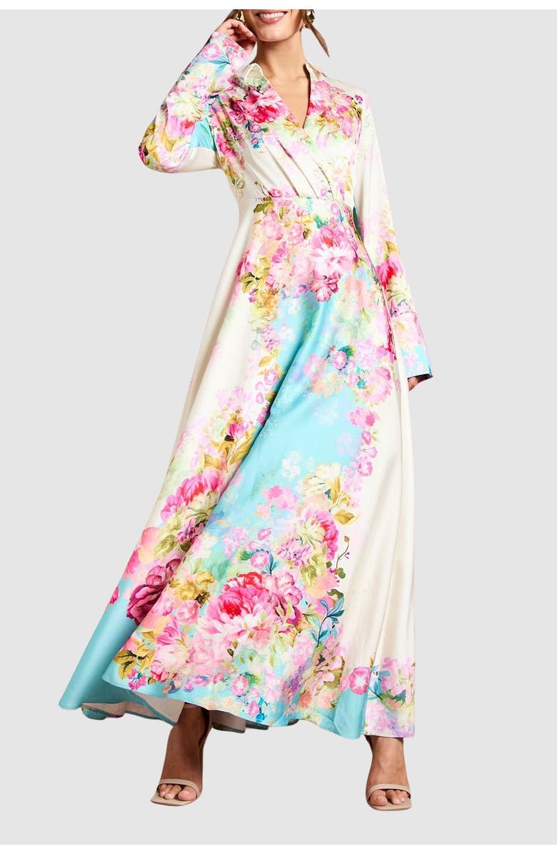 Coast Placement Print Wrap Front Gown, Alternate, color, Multi