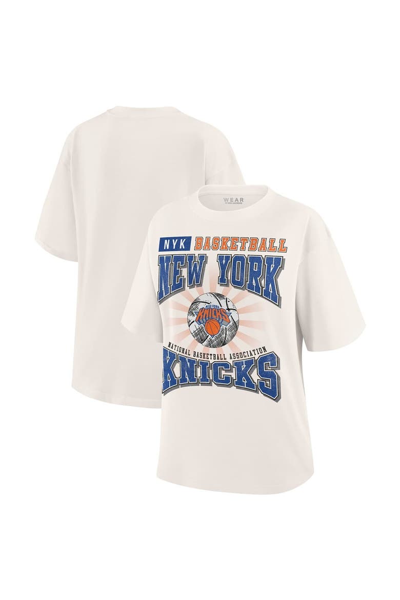 Women's WEAR by Erin Andrews Cream New York Knicks Ball Boyfriend T-Shirt, Main, color, Cream