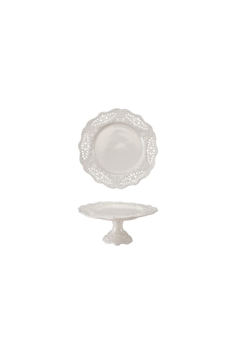Scalloped Stoneware Lace Pedestal, Main, color, White