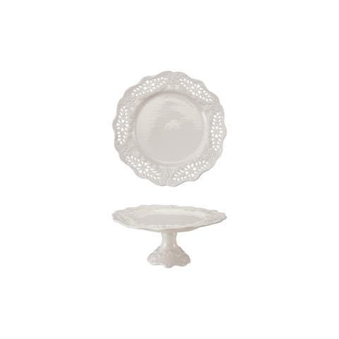 Scalloped Stoneware Lace Pedestal