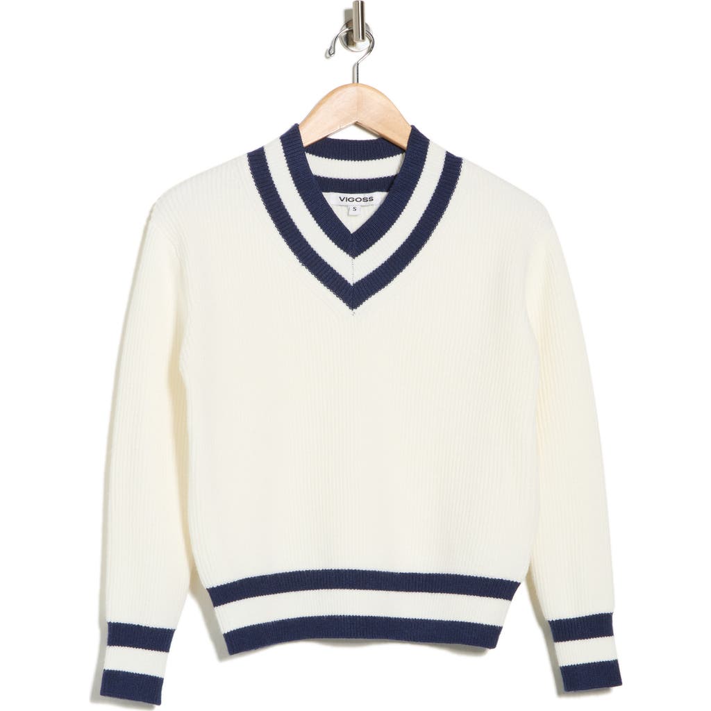 Vigoss Varsity Stripe V-neck Sweater In Multi