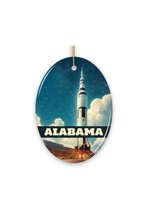 Retro Alabama Saturn Rocket Launch Ornament