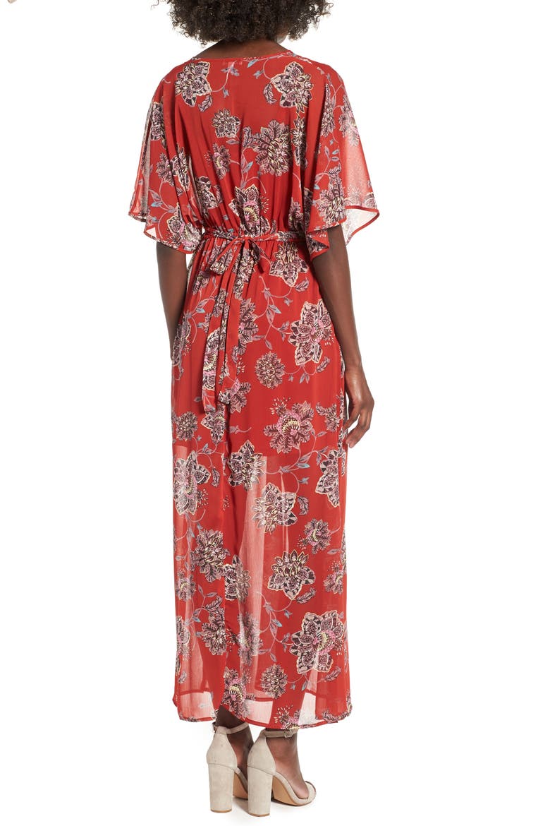 Chiffon Maxi Dress, Alternate, color, BRICK FLORAL