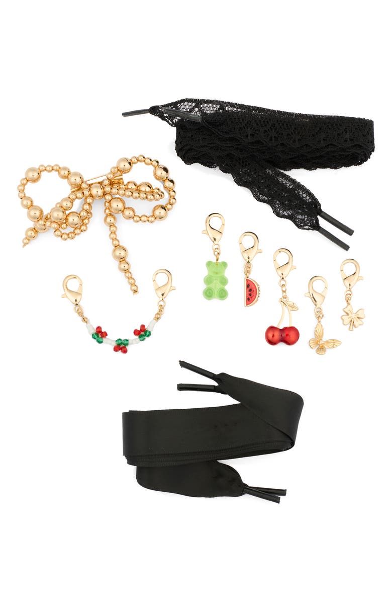 Leith Fruit 9-Piece Shoe Lace Charm Set, Main, color, Black Multi- Gold