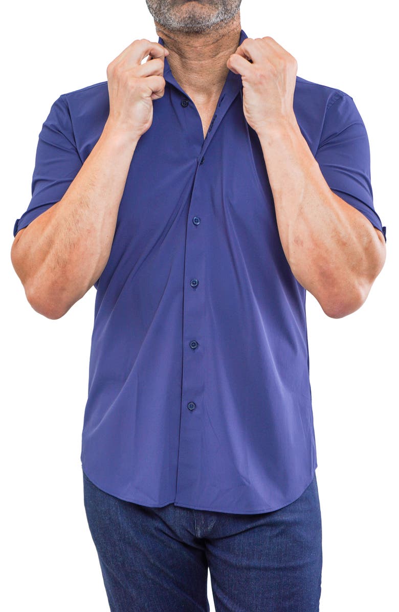 Maceoo Galileo Navy Stretchcore Short Sleeve Cotton Blend Button-Up Shirt, Alternate, color, 