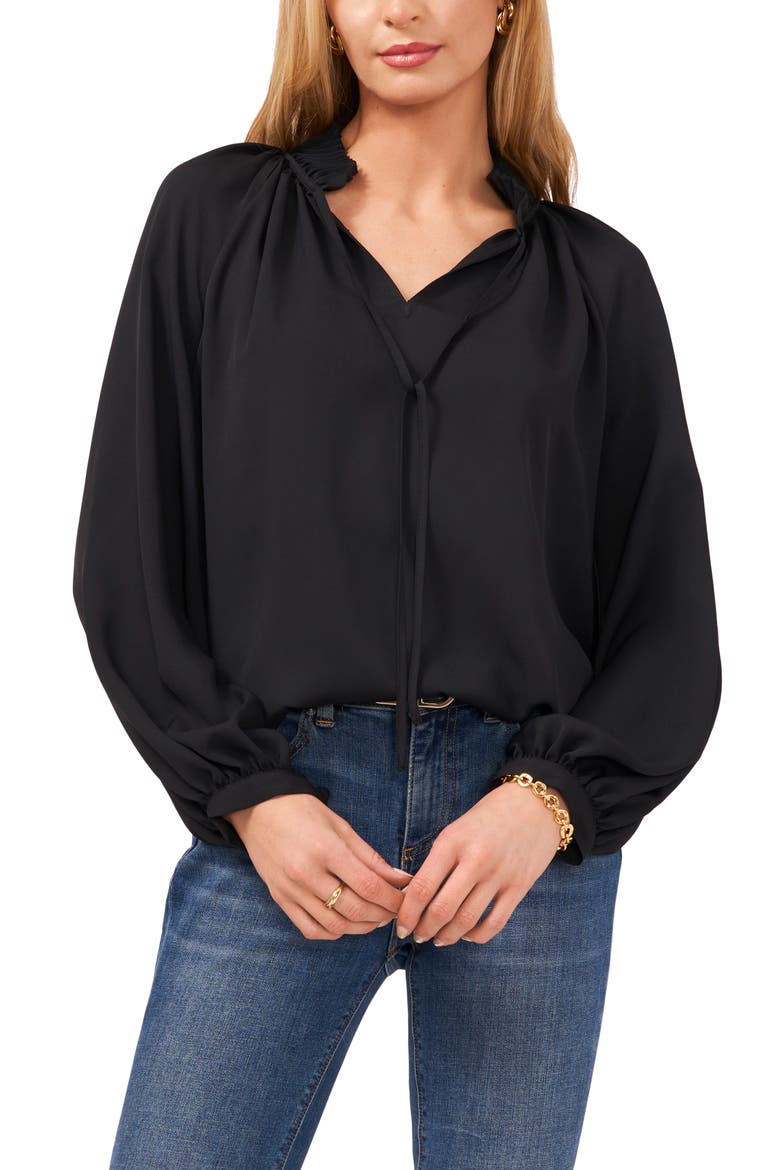 Tie Neck Blouse, Main, color, RICH BLACK