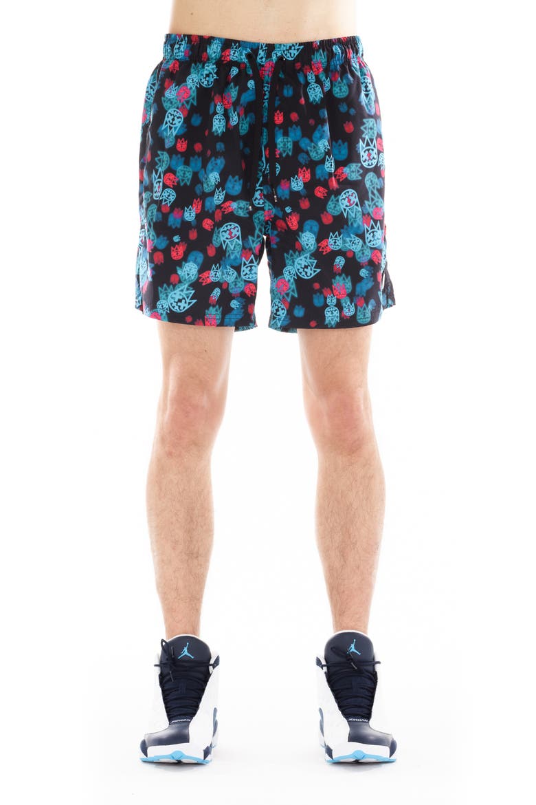 Print Swim Trunks, Main, color, BLACK MULTI
