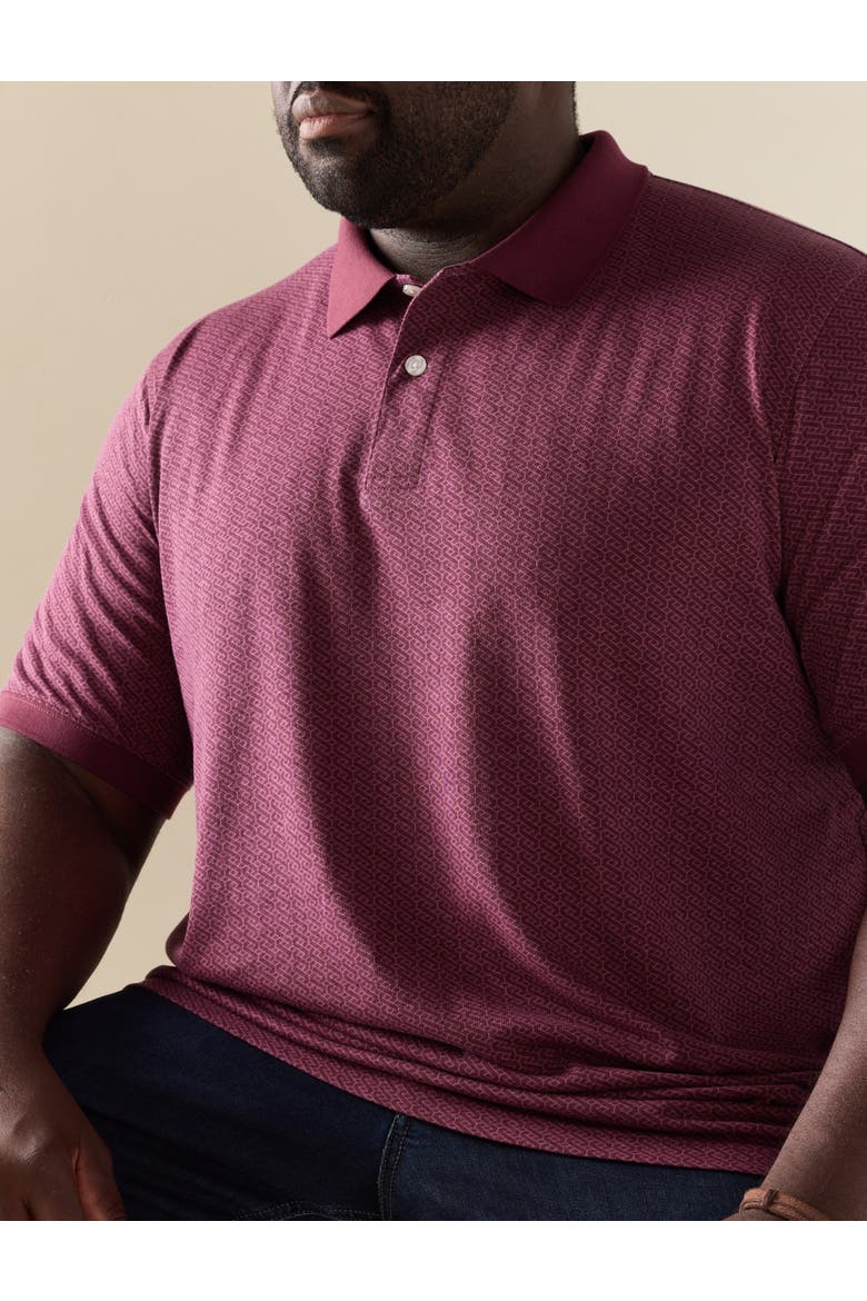 Big & Tall Tonal Geometric Print Polo Shirt, Alternate, color, WINDSOR WINE