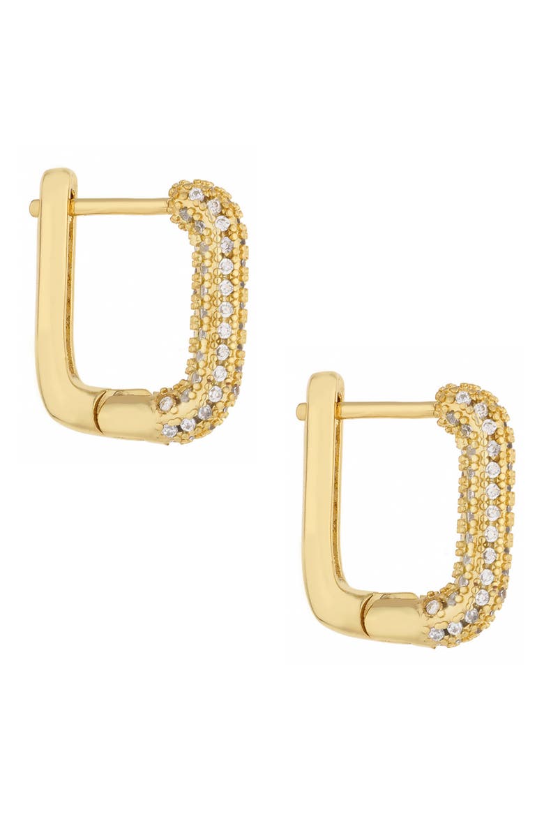 Pavé Crystal Square Huggie Earrings, Main, color, GOLD