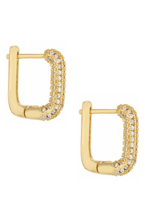 Pavé Crystal Square Huggie Earrings