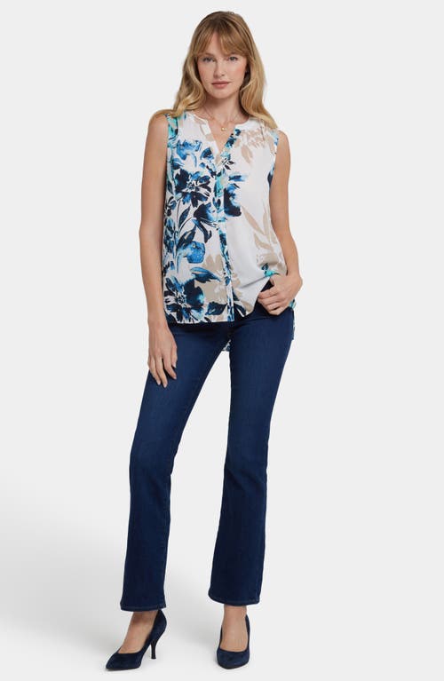 Nydj Print Pleat Back Sleeveless Split Neck Blouse In Multi