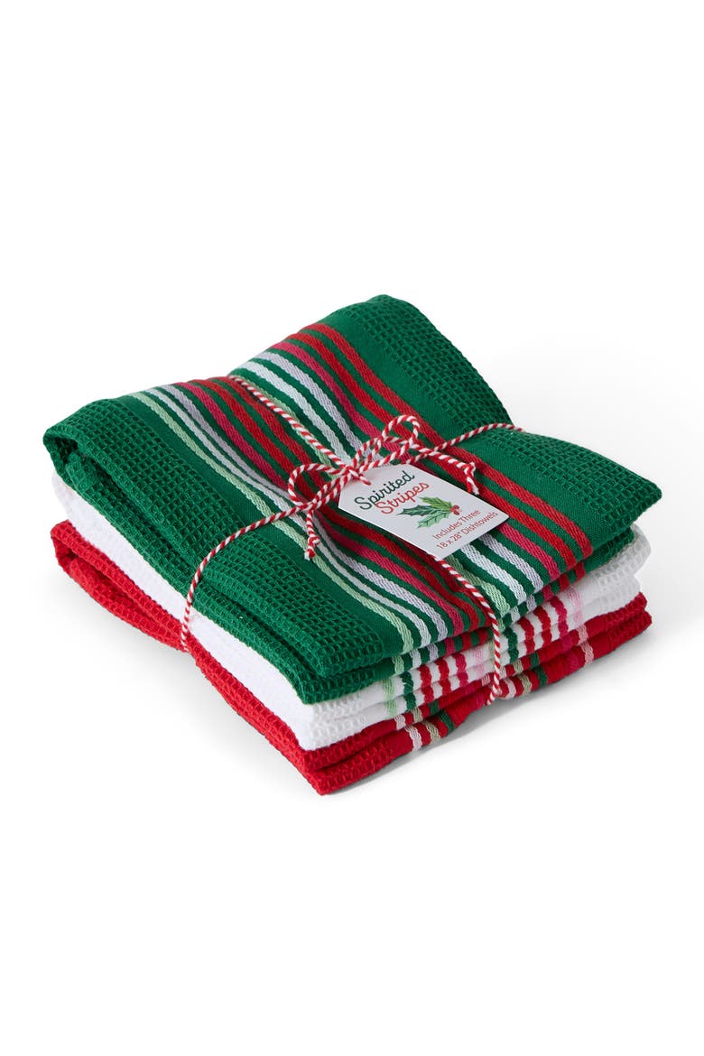 Heavyweight Essentials Dishtowel Set of 3, Alternate, color, Red, White, and Green