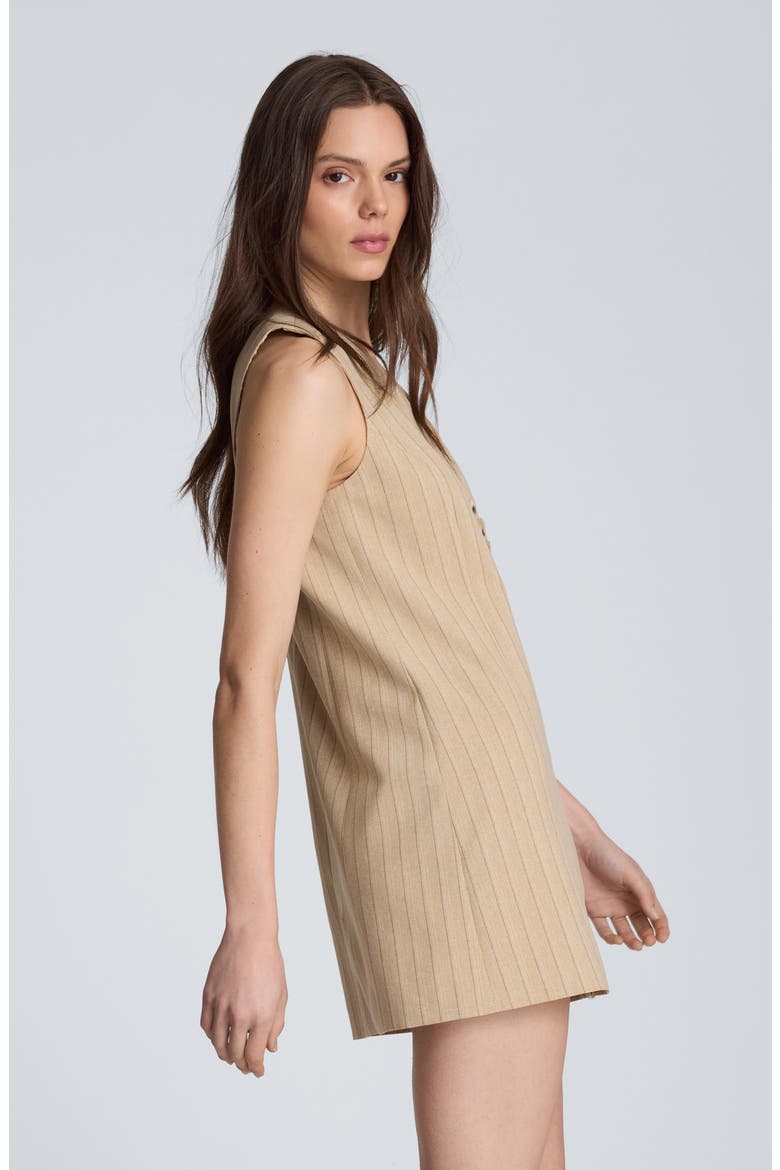 Curved Button Detail Pinstripe Minidress, Alternate, color, BISCOTTI