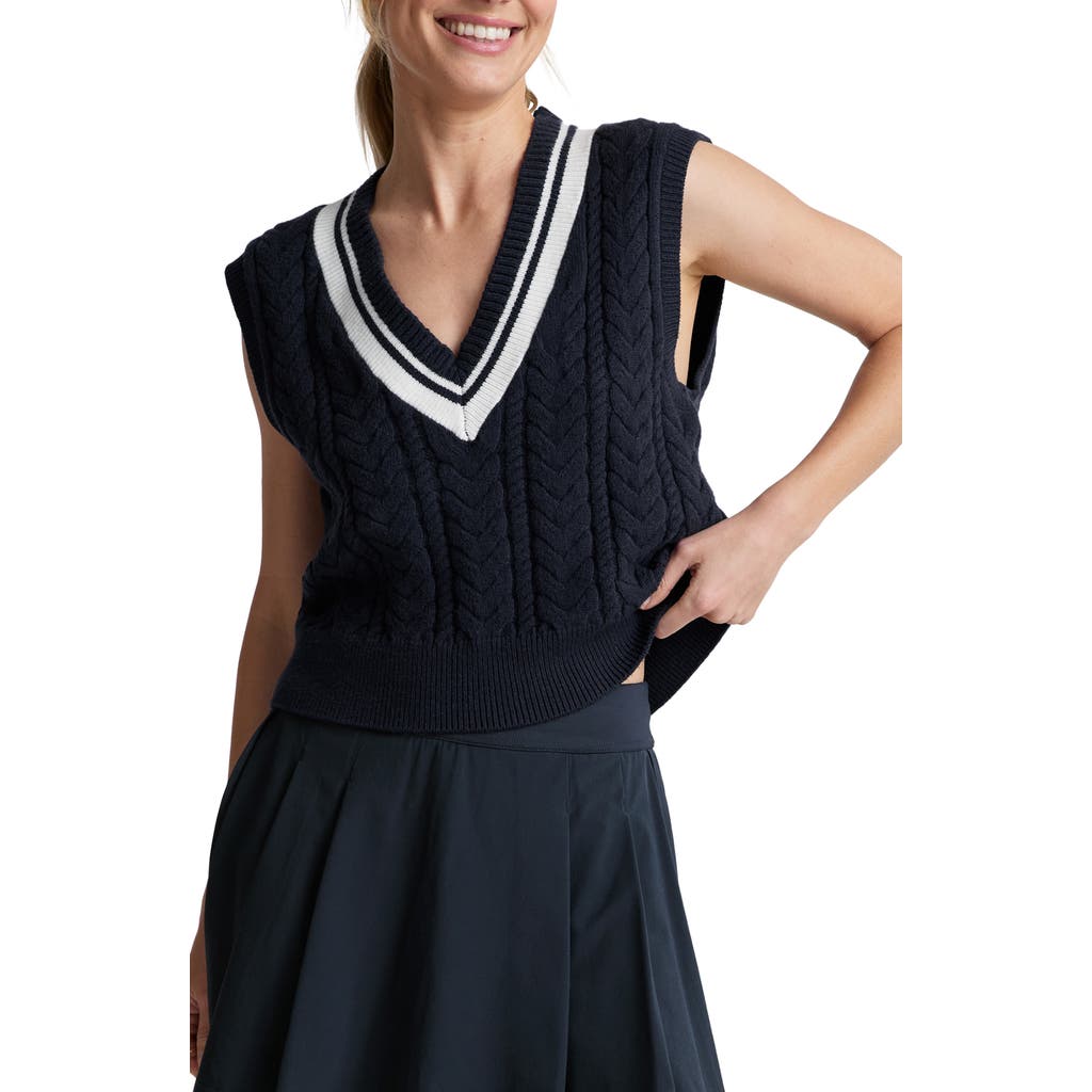 Shop Beyond Yoga Cable Tipped Sweater Vest In Nocturnal Navy