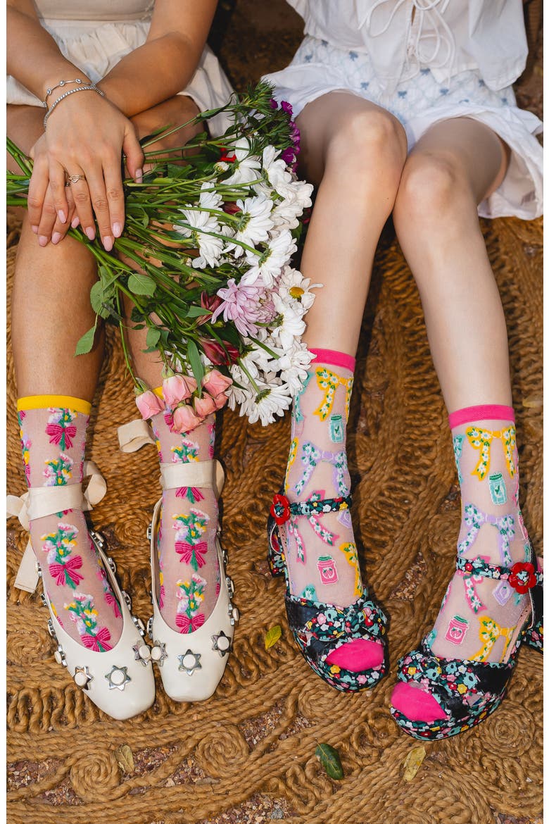 Petals & Preserves Metallic Sheer Crew Socks, Alternate, color, PINK/ MULTI