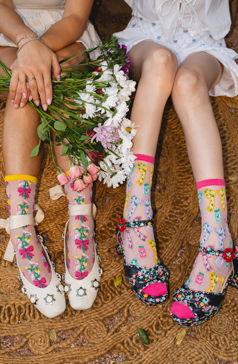 Sock Candy Petals & Preserves Metallic Sheer Crew Socks, Alternate, color, 