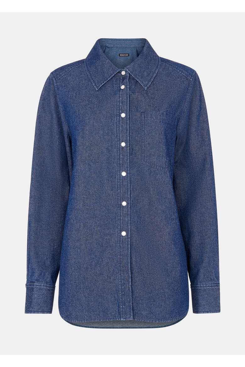 Pocket Detail Cotton Shirt, Alternate, color, Denim