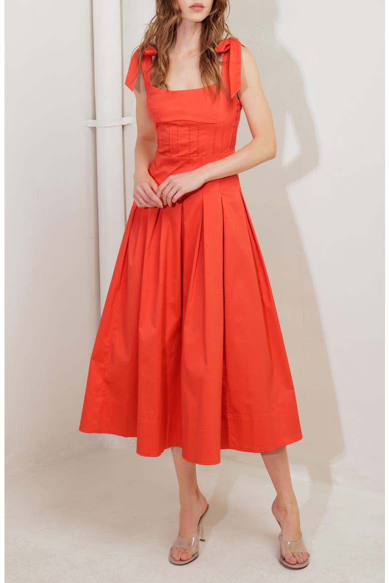 Tie Strap Stretch Cotton Midi Dress, Alternate, color, CORAL RED