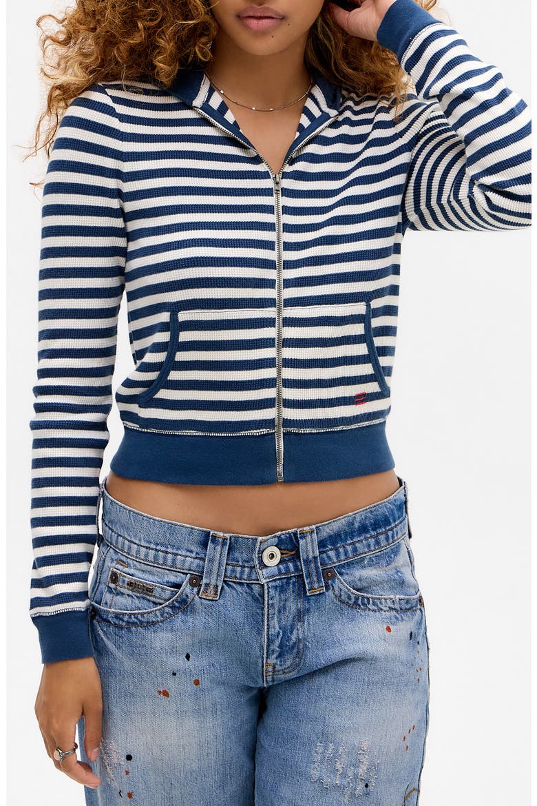 Stripe Waffle Stitch Crop Zip Hoodie (Women) | Nordstrom
