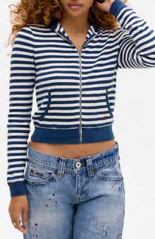 BDG Urban Outfitters Stripe Waffle Stitch Crop Zip Hoodie