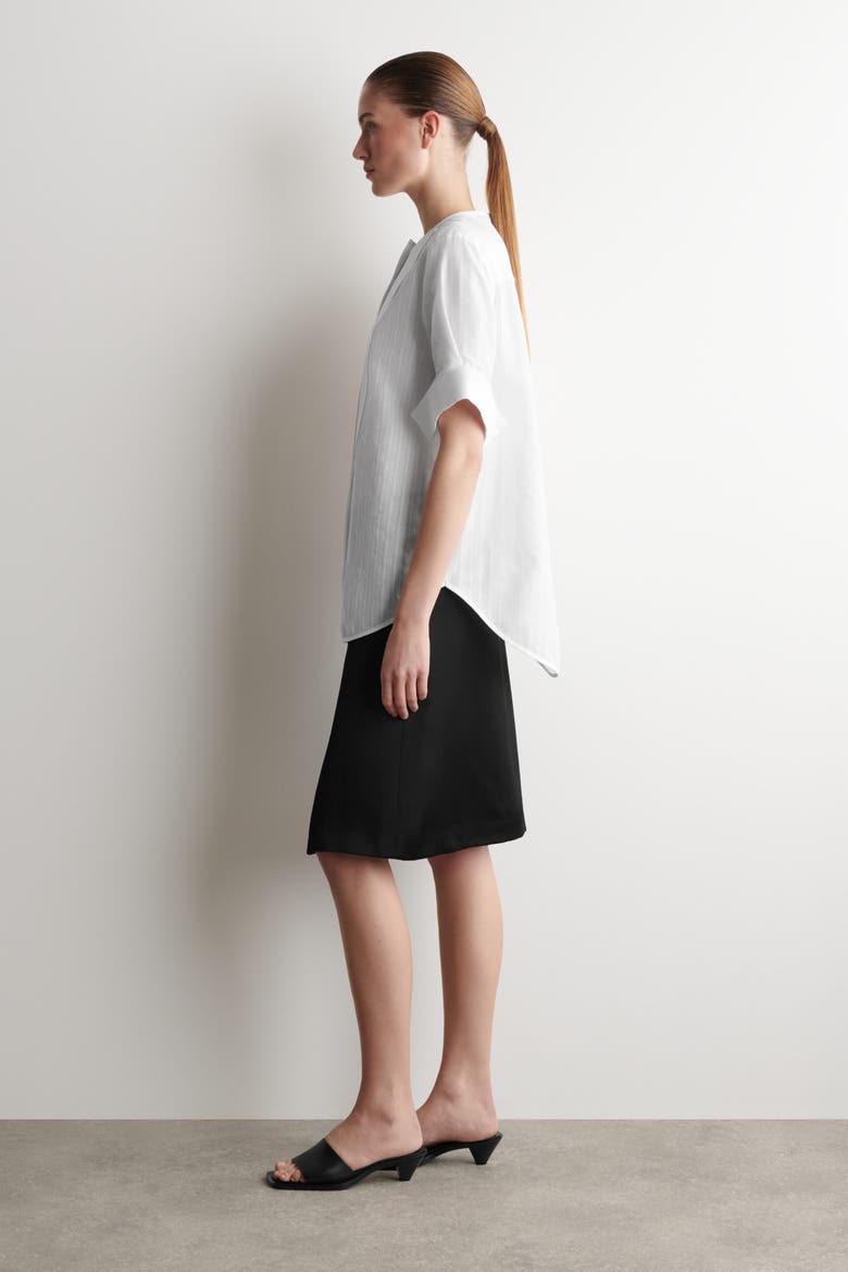 Bib-front Stripe-jacquard Cotton Shirt, Alternate, color, WHITE