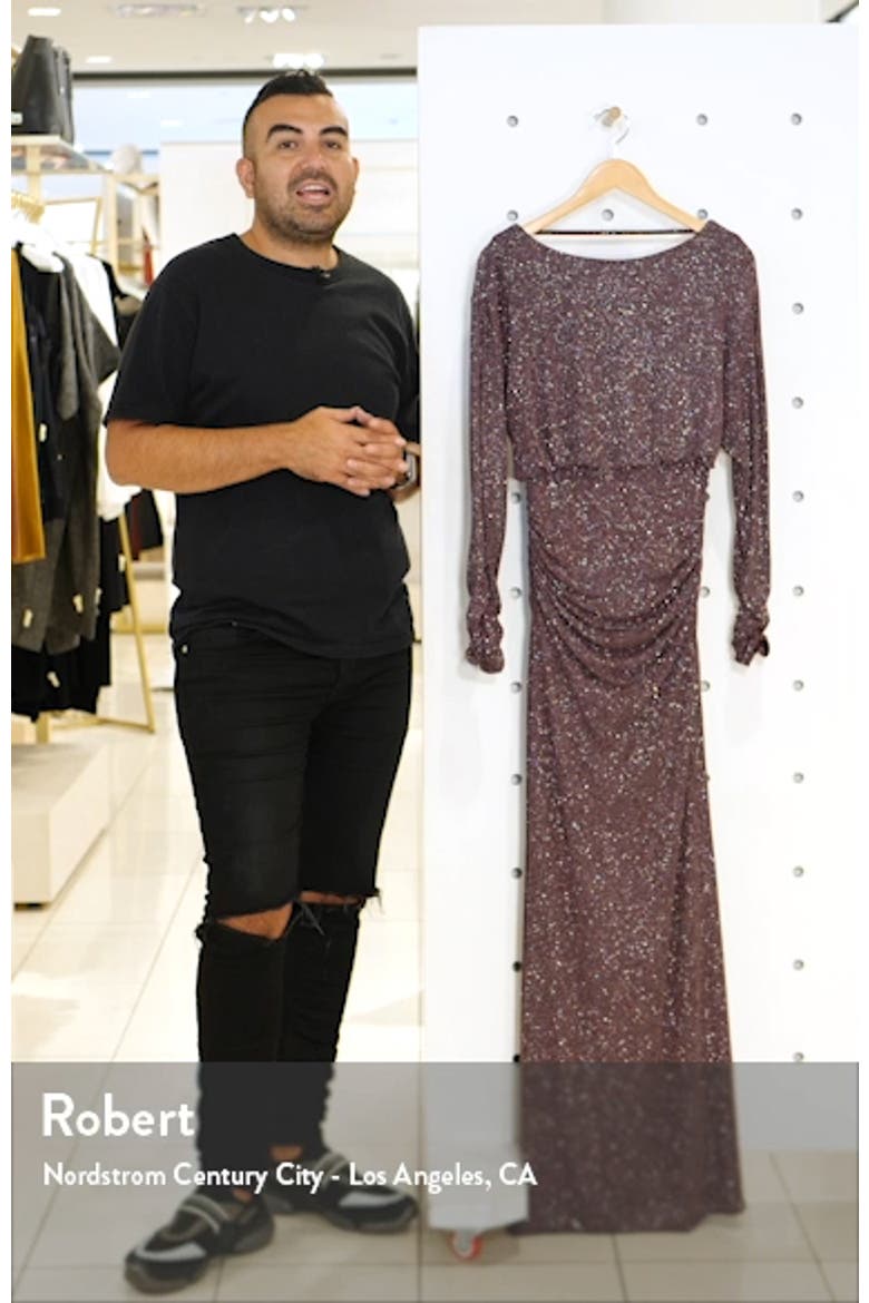 Cowl Back Metallic Long Sleeve Gown video