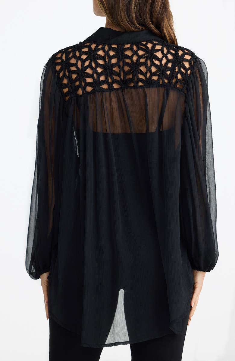 Brave+True Eden Lattice Back Chiffon Shirt, Alternate, color, Black