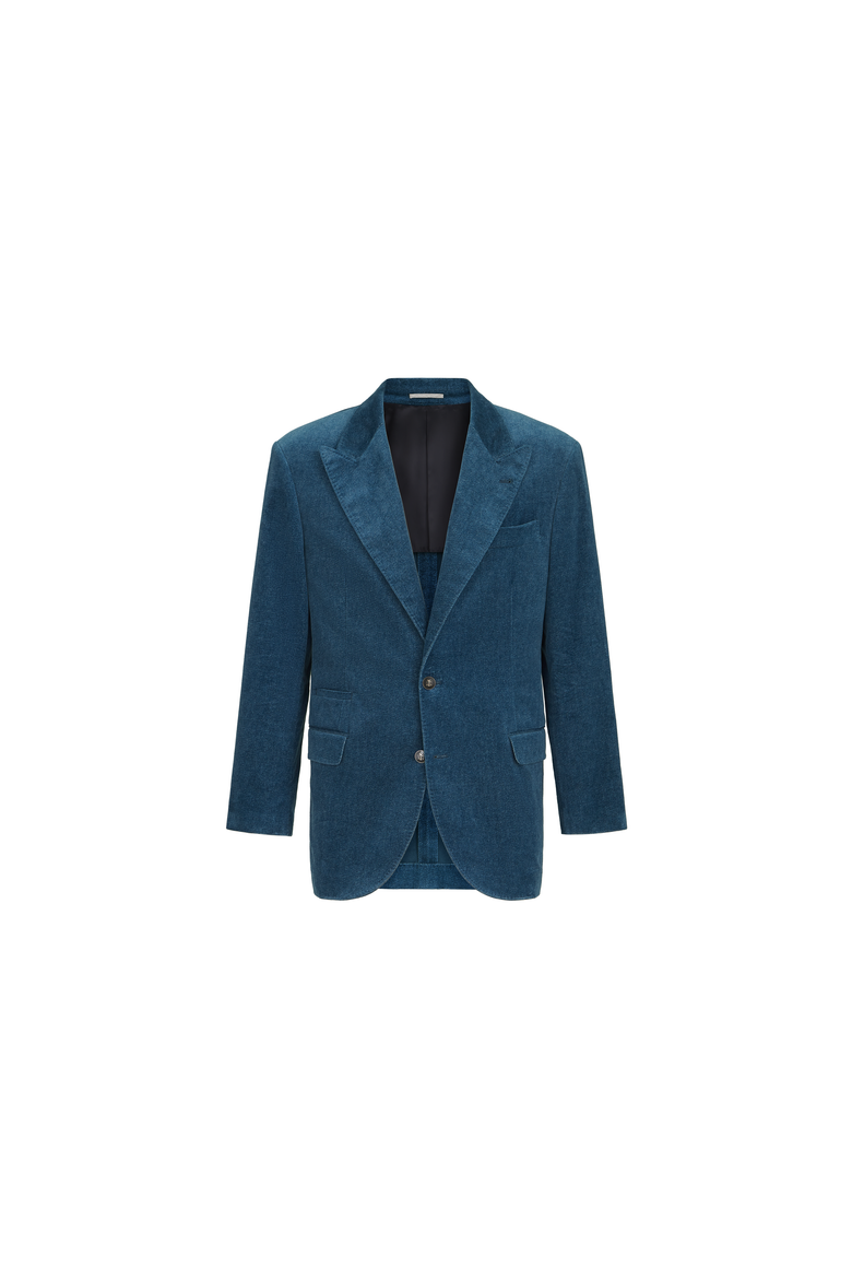 Denim-effect cotton velvet Tailor blazer with peak lapels, Alternate, color, Denim